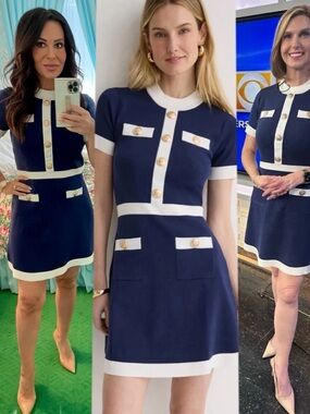 Alexa Admor Gold Button MIDI Navy Dress | Audrey Hepburn | Sz XL| Figure Hugging